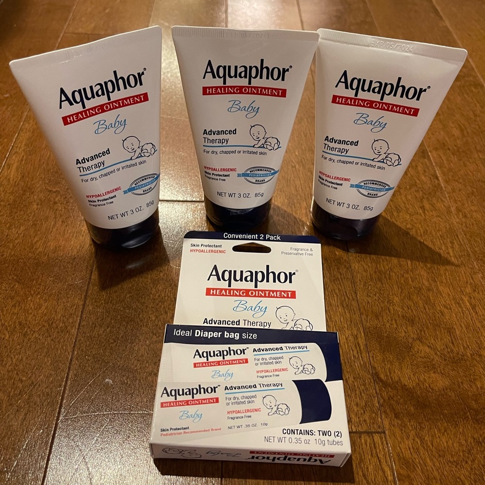 3 New Aquaphor Baby Healing Ointment 3oz (Exp. 5/2024) and 2 0.35oz (Exp.8/2024)